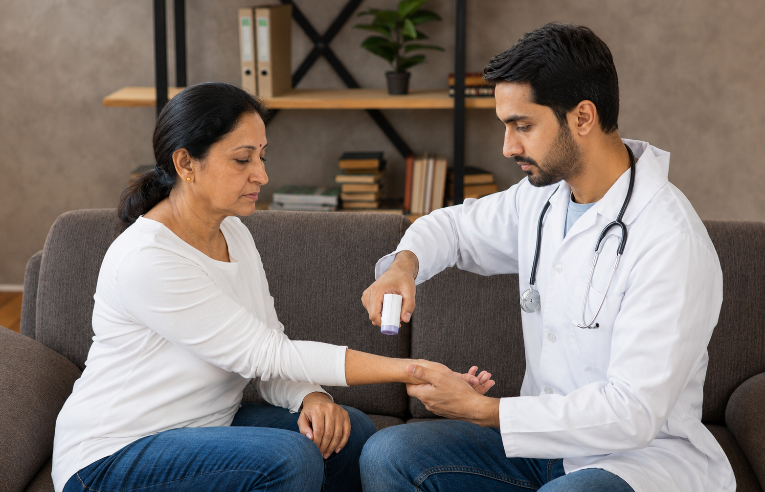 Doctor visiting elderly patient at home