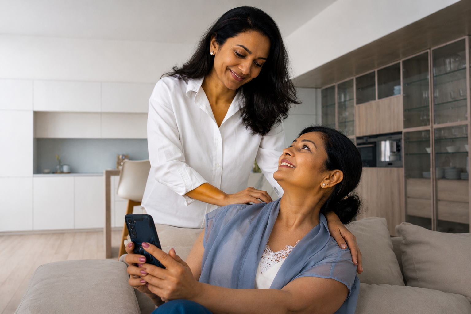 Caregiver assisting senior at home