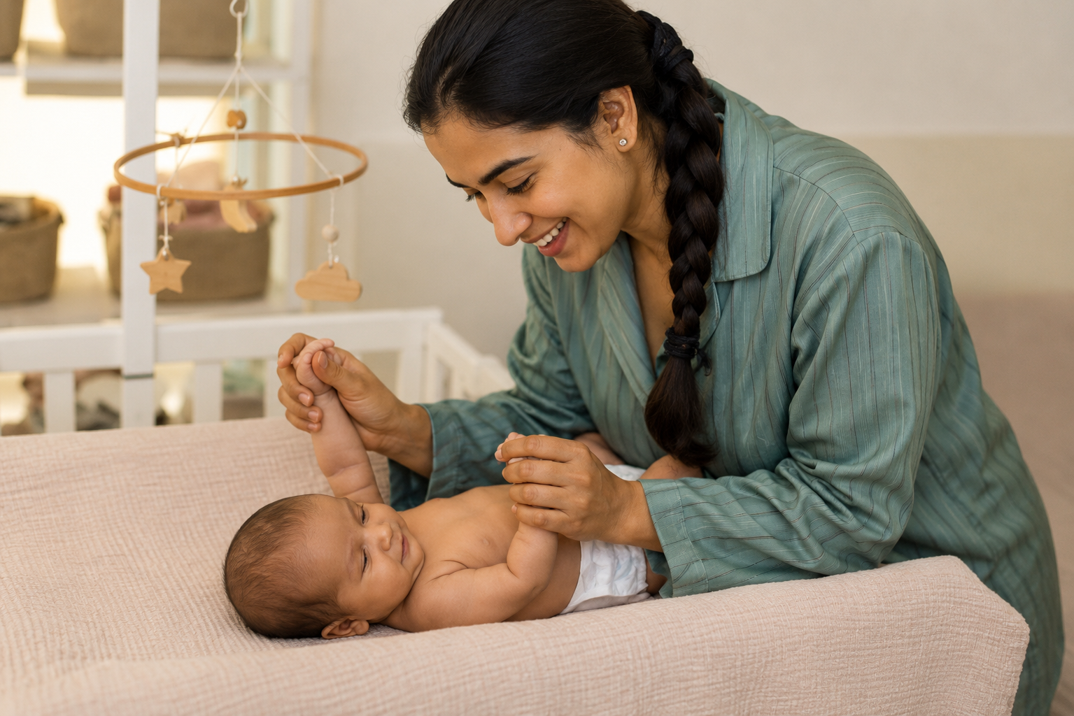 Trained nanny handling infant management